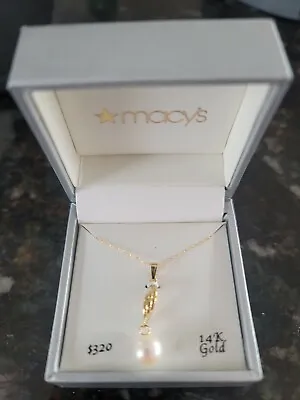 NEW 14kt Gold Necklace Gold & Pearl Drop IN Macy's Gift Box 18  14KT Gold Chain • $150