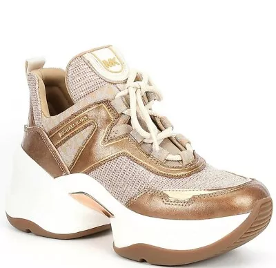  Michael Kors Women's Olympia Pearlized Leather Trainer Sneaker Copper • $180