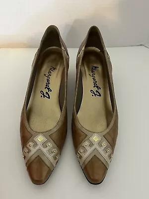 Vintage Margaret J Jerrold Bronze Leather Heels Art Deco Women’s Size 8 Narrow • $35