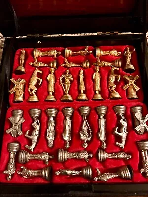 Chess Set Don Quixote Metal Figures In Wooden Box • £9.99