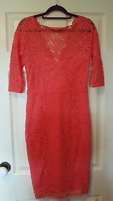 Oasis Size 12 Lace Coral Wiggle Dress With Deep V Back • £19.99