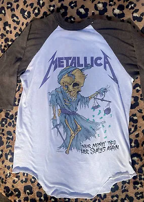 Vtg METALLICA Raglan Shirt 1988 2 Sided Justice Tour Pushead Doris Lg Metal • $410