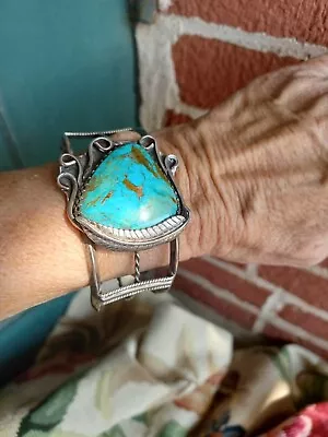 Old Vintage Navajo Signed Jdh Large Turquoise Silver Cuff Bracelet  • £98.97