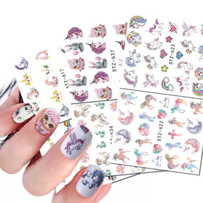 9Pcs Nail Art Water Transfer Sticker Unicorn Mermaid Children Tattoo Decals NS48 • $4.95