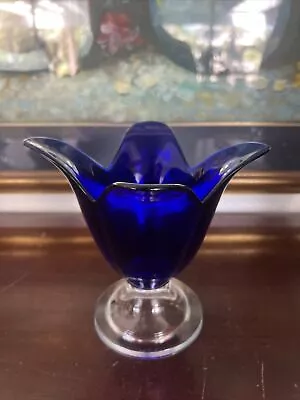 Large Murano Style Cobalt Blue Glass Vase 17cm • $50