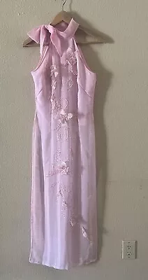 Traditional Vietnamese Ao Dai  Pink Dress With Pants  Size Small Flower  • $54.99