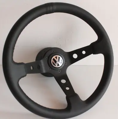 Steering Wheel Fits For  VW Golf Corrado Mk2 Mk3 Deep Dish Black Leather 88-96' • $183.05