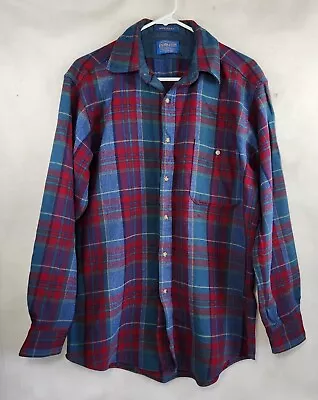 Mens Vintage Pendleton Long Sleeve Wool Flannel Shirt Leather Elbow Patch M  • $29.95