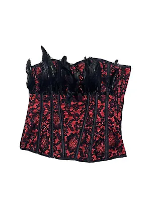 $49.99 • Buy Fredericks Of Hollywood Saloon Style Red Black Lace Feather Corset Large SEXY