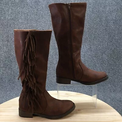 Mudd Boots Womens 6.5M Mobanjo Tall Side Zip Fringe Riding Boot Brown Faux Suede • $28.99