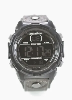 Marathon Men Watch Black Plastic Gray Leather 30m Light Chron Alarm Date Quartz • $61.95