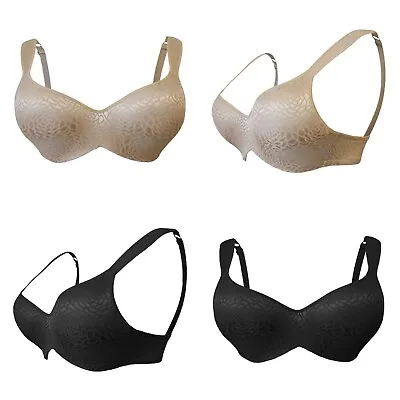 Women's Padded Underwired Full Cup Sexy Lace Bra 36-46 E-F-G-H Black & Nude • £8.99
