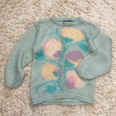 VTG 80s Renee Tener Mohair Sweater Sz Small Mint Pastel Floral Cottage Excellent • $44