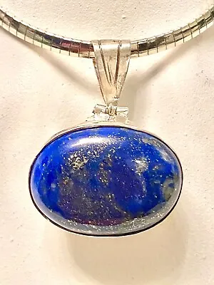 Moroccan Berber~oval Lapis~925 Sterling Silver Pendant [only] 16gr~ 1 1/4” • $79