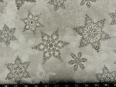 Tina Scrap 9 X21  Christmas Metallic Silver Star Snowflake Winter FABRIC COTTON • $2.99