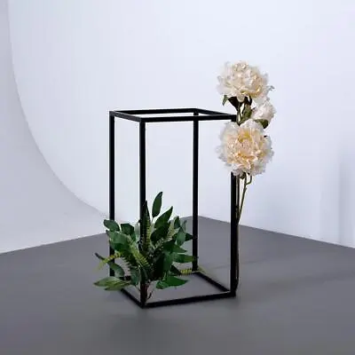2 Pcs 16  Tall Matte Black Geometric Metal Stands Wedding Flower Vase Holders • $33.35