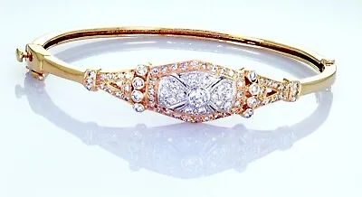 Vintage 14K Yellow/White Gold & Round Diamond Bangle Bracelet 6.75  MSRP $3875 • $1950