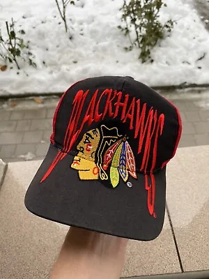 Vintage Chicago Blackhawks Snapback Hat Cap OSFA Big Logo 90s NHL • $50
