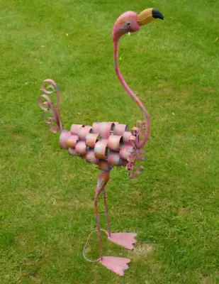 Large Pink Flamingo Bird Rustic Metal Garden Ornament Statue Lawn Outdoors • £34.99