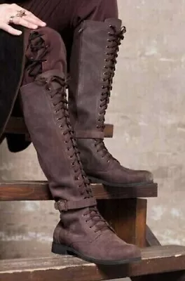 Cosplay Renaissance Medieval Womens Leather Long Boots /Cosplay Leather Shoes • £95.99