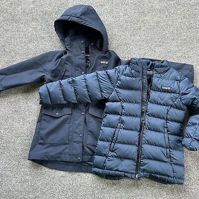 Patagonia Jacket Girls Small Navy Tres 3-in-1 Parka Down Puffer Rain Coat Hooded • $144.99