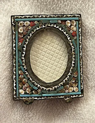 Antique MICRO MOSAIC Venetian FRAME Easel Flowers Blue Miniature • $65