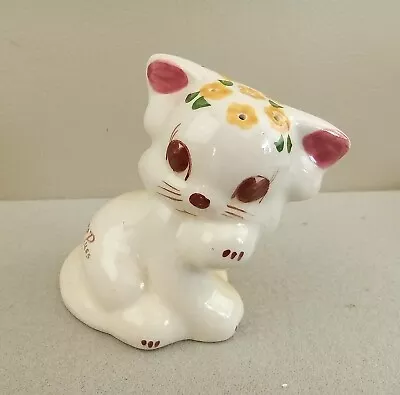 Sugar Puss Shaker Ceramic CA Pottery Retro Kitty Cat Yellow Flowers Figurine • $24