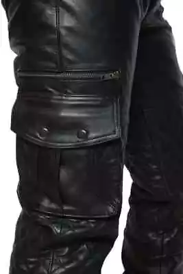 Men's Leather Black Pants Cargo Trousers Biker Fit Trousers Motorbike Pants • £79.50