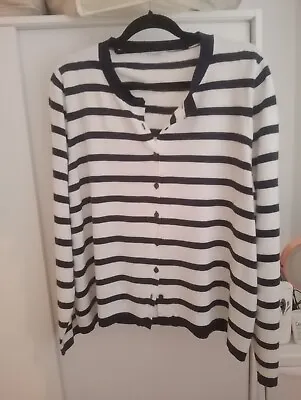 M&s Navy /ivory Classic Stripe Cardigan 22 • £8.99