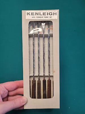 Vintage Kenleigh Fondue Fork Set Of 6 Wooden Handles In Box • $8.97