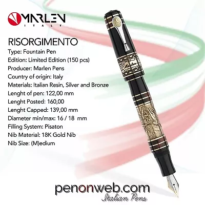 Marlen Risorgimento L.E. 150 Pcs Fountain Pen | Gold Nib | Resin Bronze Silver • $949