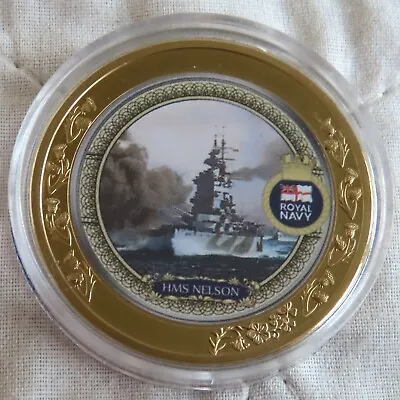 HMS NELSON 2020 GOLD PLATED 40mm MEDAL - SHIPS OF THE ROYAL NAVY • £16.95