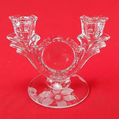 $23.50 • Buy Vintage Crystal Dual Candelabra With Etched Floral Design