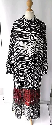 Zara Ladies Dress Size XL 14 16 Summer Boho Long Sleeve Midi Tiered Animal Print • £24.99