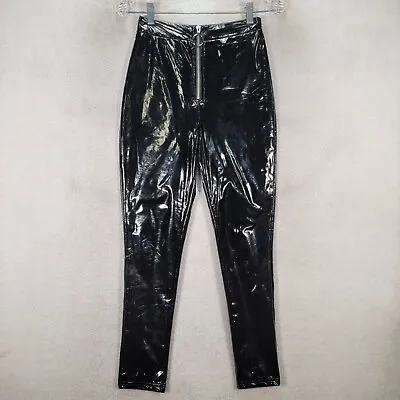 Unbranded Womens Pants Size XS Black Shiny Faux Patent Leather Stretch Skinny • $16.95