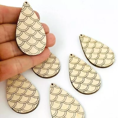 (12pc-100pc) Unfinished Wood Teardrop Scallop Line Cutout Earrings Blanks Crafts • $71.99