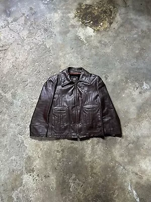 Vintage 70s Sears The Genuine Leather Shop Jacket Brown Men Sz 40 • $35