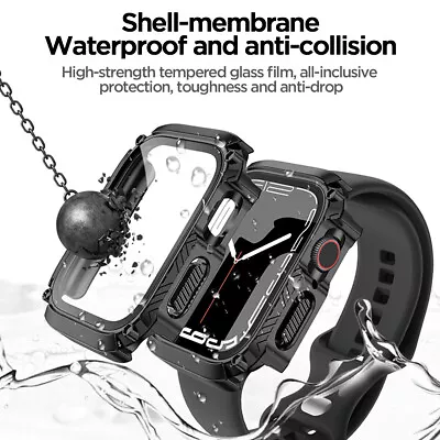 $9.99 • Buy For Apple Watch Series 8 7 Case Tempered Glass Screen Protector Cover 45MM/41MM 