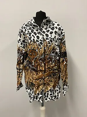 True Vintage Ladies Long Sleeve Blouse Shirt Size L Crazy Pattern Tiger 18209 • $21.80