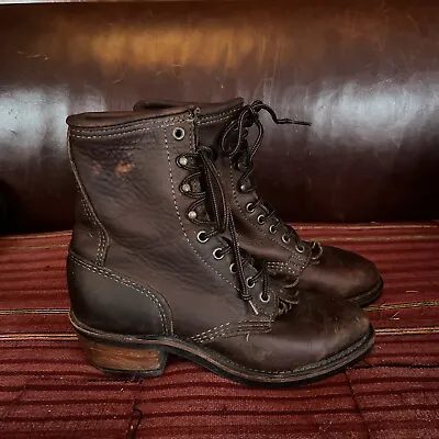 Vintage Ruff USA Brown Roper Lace Up Kiltie Work Boot Vibram Sole • $45