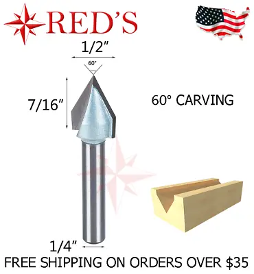 $6.25 • Buy Tideway Carbide IND LC03040804 60 Degree V Groove Carving 1/4  Shank Router Bit