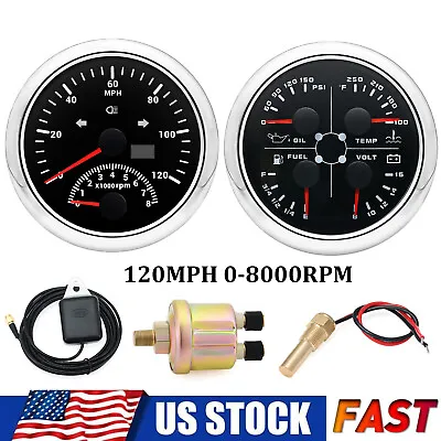 2 Gauge Set With Sensors 85mm GPS Speedometer 0-120 MPH Tacho Fuel Temp Oil Volt • $115.51