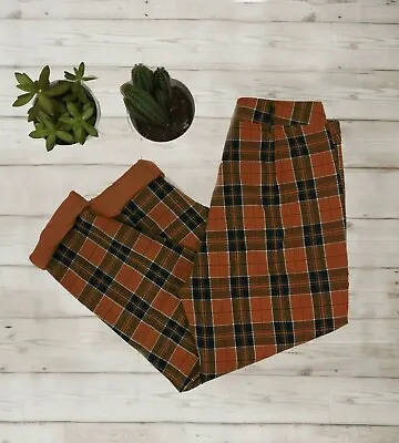 Womens Lined High Waisted Tartan Checked Trousers - Chestnut Brown - All Sizes • £32.95