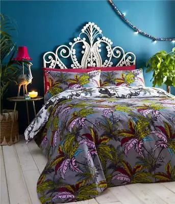 Duvet Sets Grey Exotic Leaf Jungle Palm Tree Quilt Cover Reversible Bedding  • £19.99