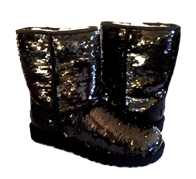 Ugg Classic Short Sequin Sparkles Multi Color Black Boots Us 7 / Eu 38 / Uk 5 • $165