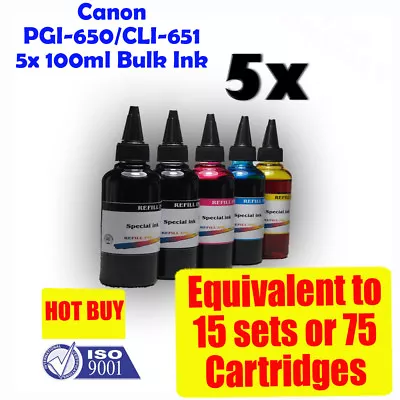 Canon Cartridges Bulk Refill Ink CLI651 PGI650 5x100ml PIXMA MG5460 MX726 • $26.90