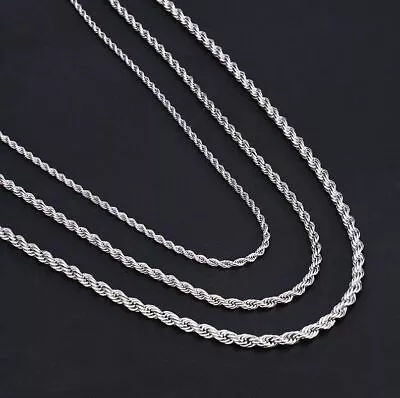 Men Women Long Necklace Stainless Steel Minimalist Twist Rope Chain Necklace • £5.99