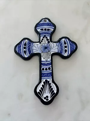 Talavera Pottery Cross Del Carmen Puebla Mexico Christian Crucifix  7”x5” • $25