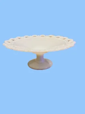 Anchor Hocking Lace Scalloped Edge White Milk Glass Pedestal Dish • $14.99