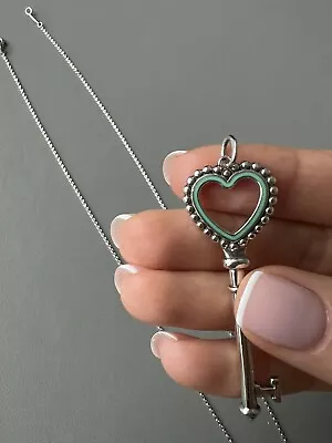 £150 • Buy Tiffany & Co AuthenticSilver Enamel Key Pendant Charm And Chain